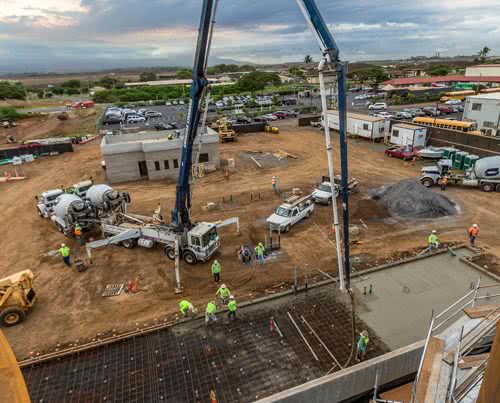 Cement Being Poured Rebar Framing