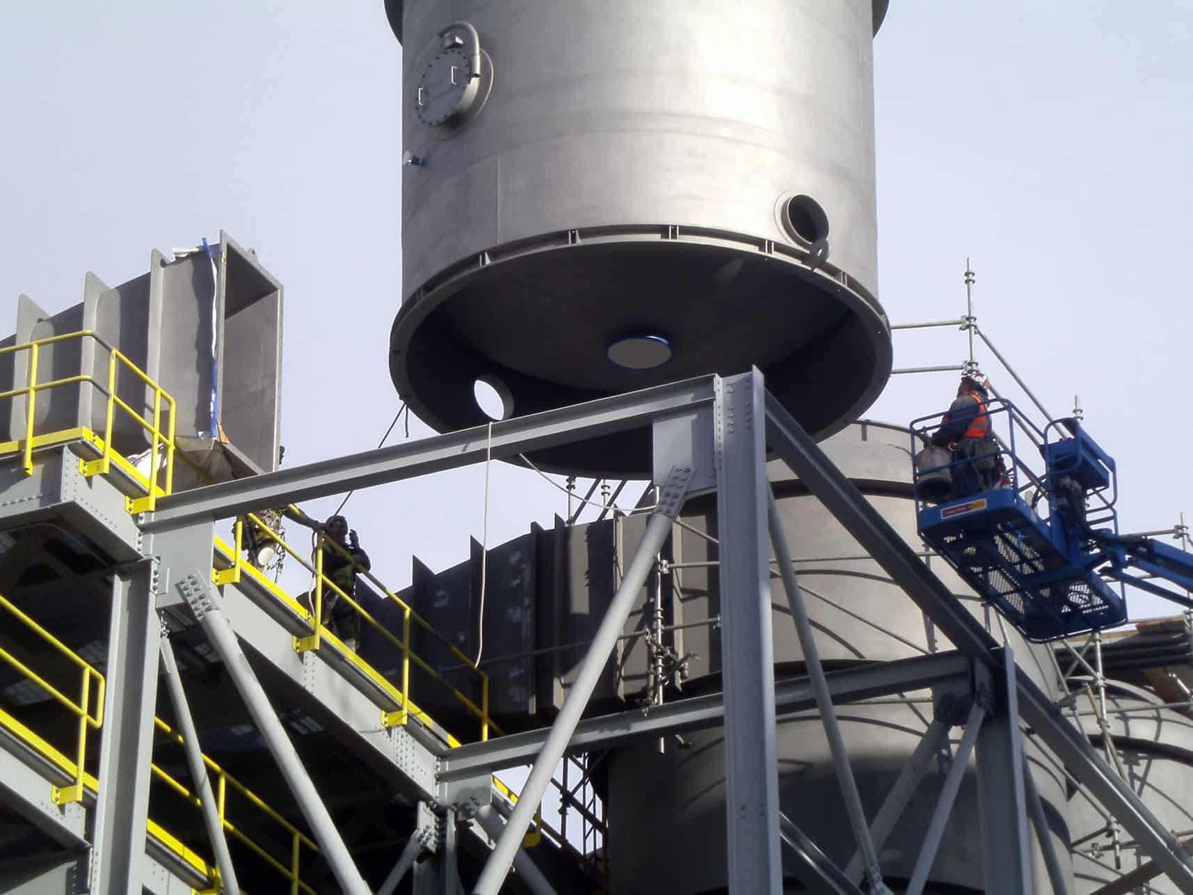 Contractors Setting Cylinder Thermal Oxidizer